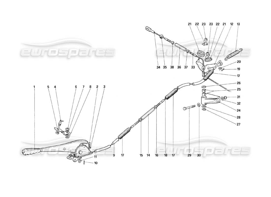 ferrari mondial 8 (1981) diagrama de piezas del control del freno de mano