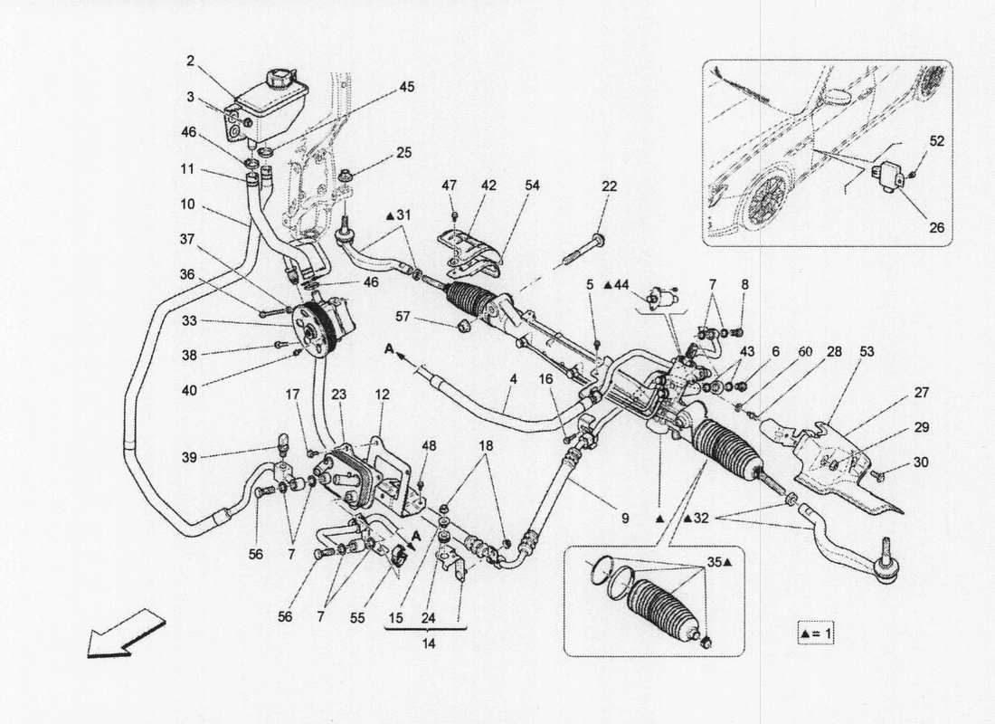 maserati qtp. v6 3.0 bt 410bhp 2wd 2017 diagrama de pieza de la unidad de cremallera de dirección completa