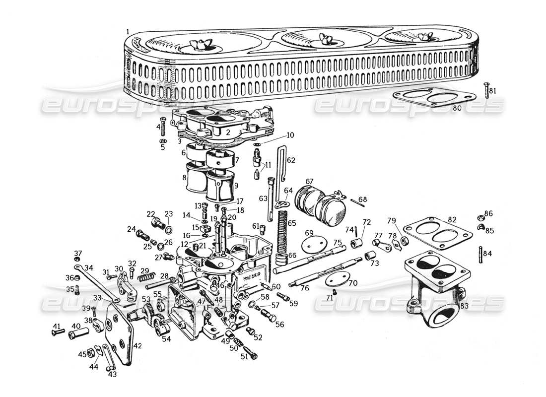 ferrari 250 gte (1957) diagrama de piezas de carburadores y filtros