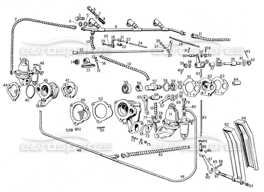 ferrari 250 gte (1957) aparato de regulación y alimentación de combustible diagrama de piezas