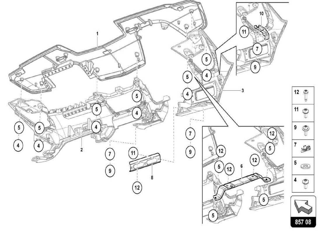 lamborghini centenario spider diagrama de piezas del panel de instrumentos
