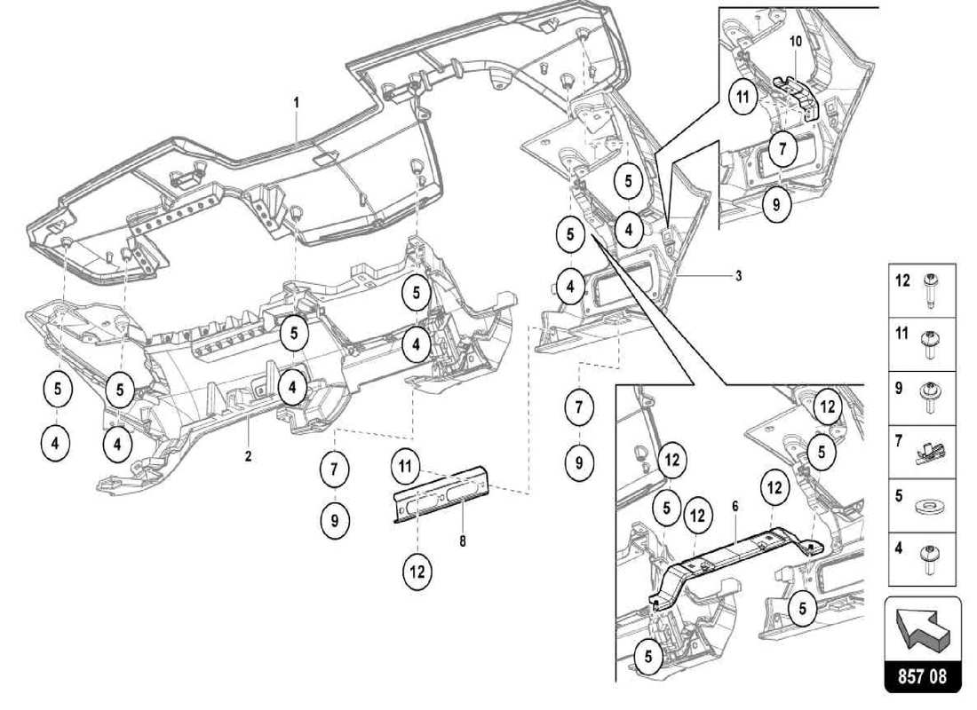 lamborghini centenario spider tablero de instrumentos diagrama de piezas
