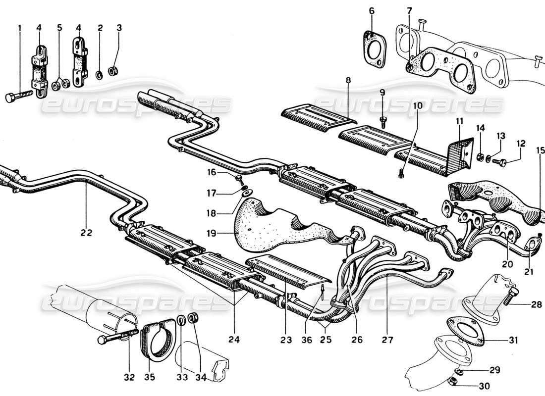 ferrari 330 gtc coupe conjunto de tubos de escape diagrama de piezas