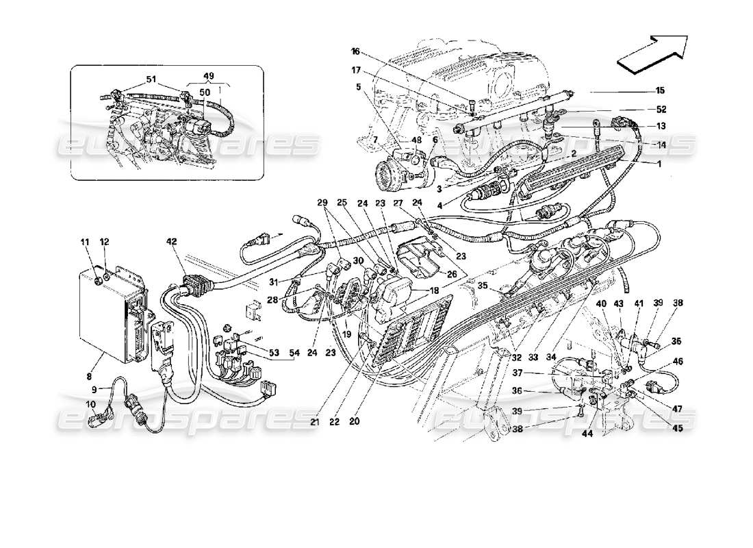 ferrari mondial 3.4 t coupe/cabrio encendido del motor: motronic 2.7 diagrama de piezas