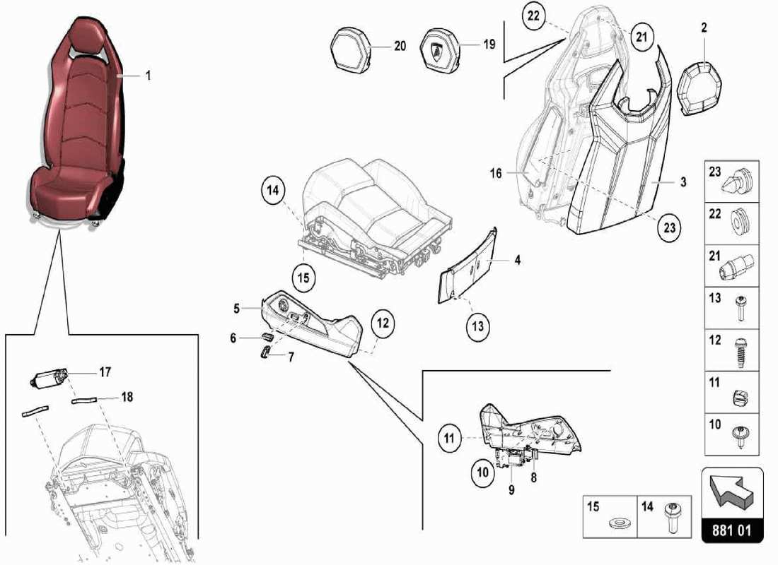 lamborghini centenario spider seats diagrama de piezas