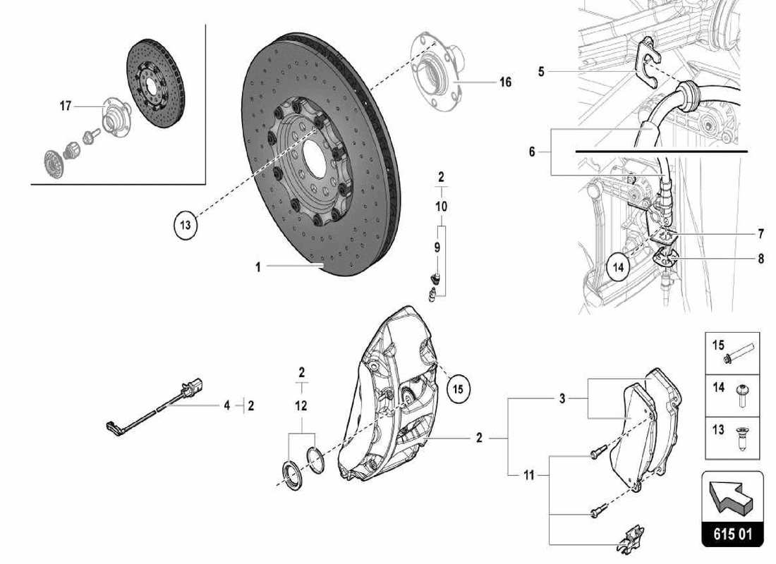 lamborghini centenario spider diagrama de piezas del disco de freno