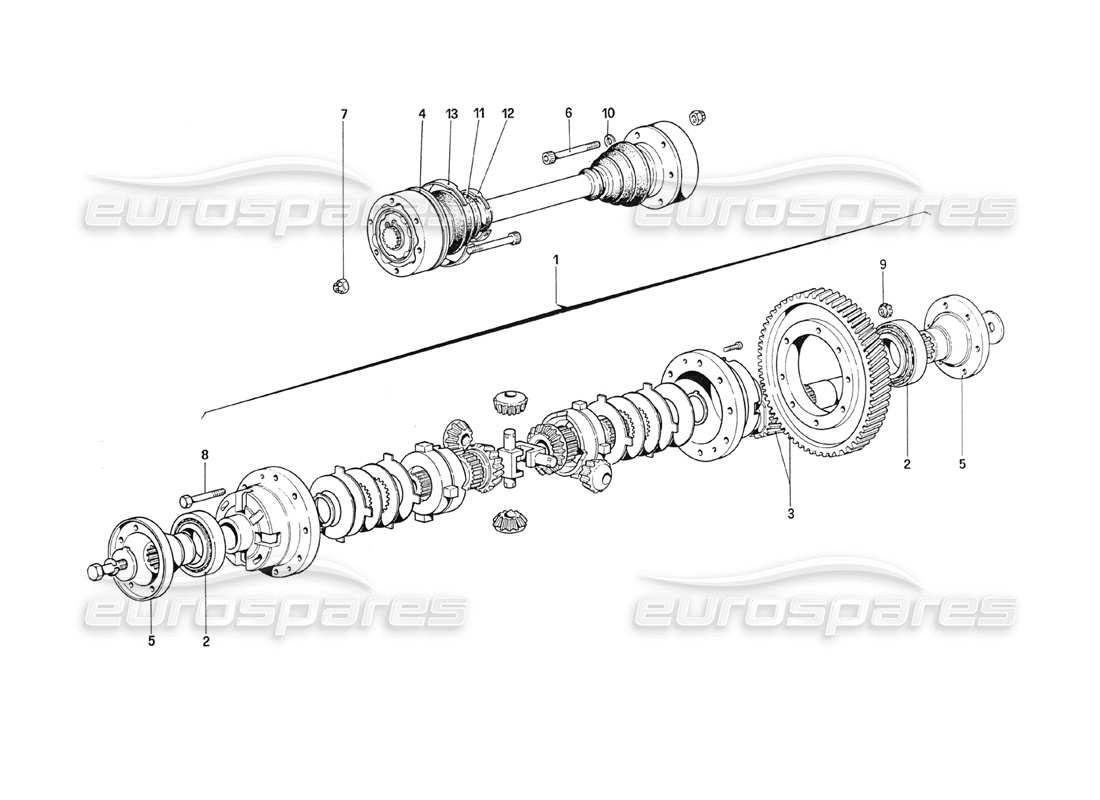 ferrari 208 turbo (1989) diferencial y semiejes diagrama de piezas