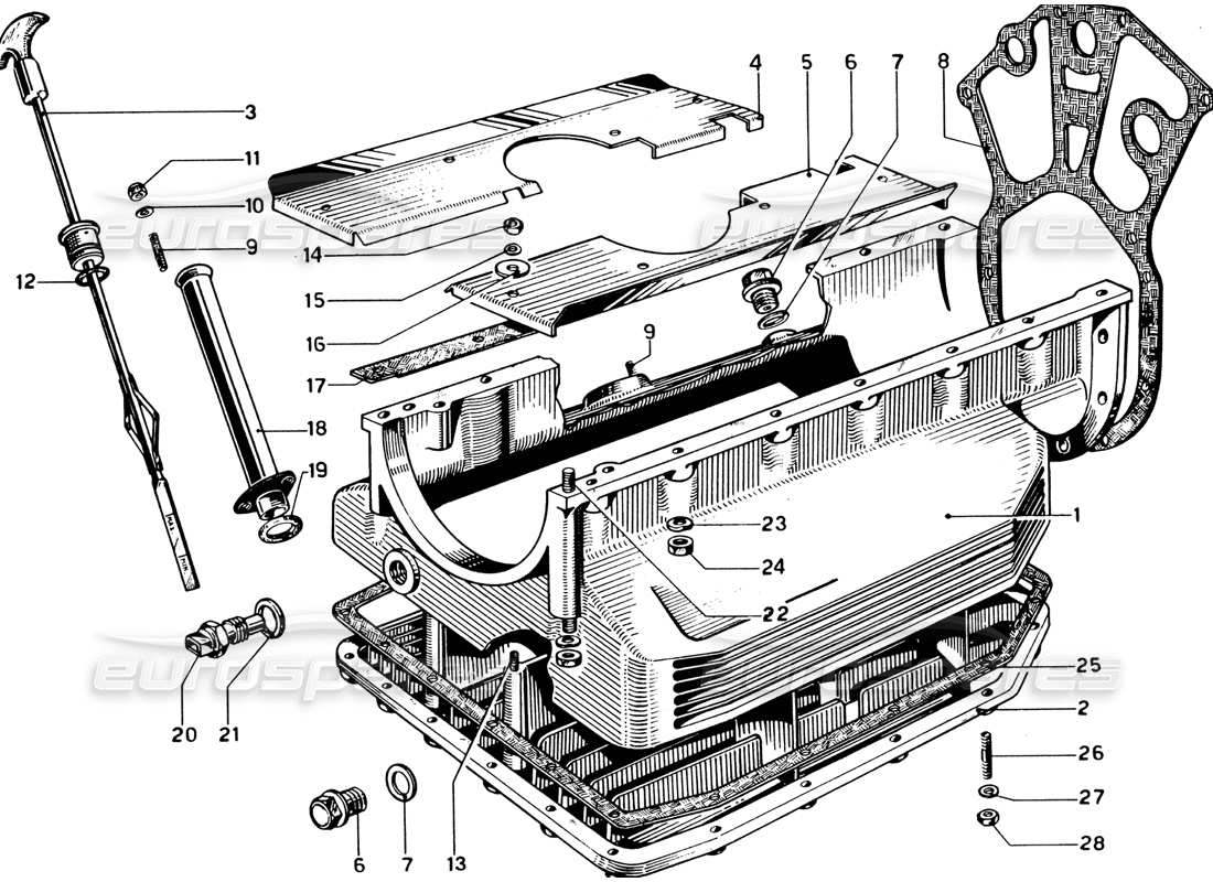 ferrari 330 gtc coupe diagrama de piezas del cárter de aceite