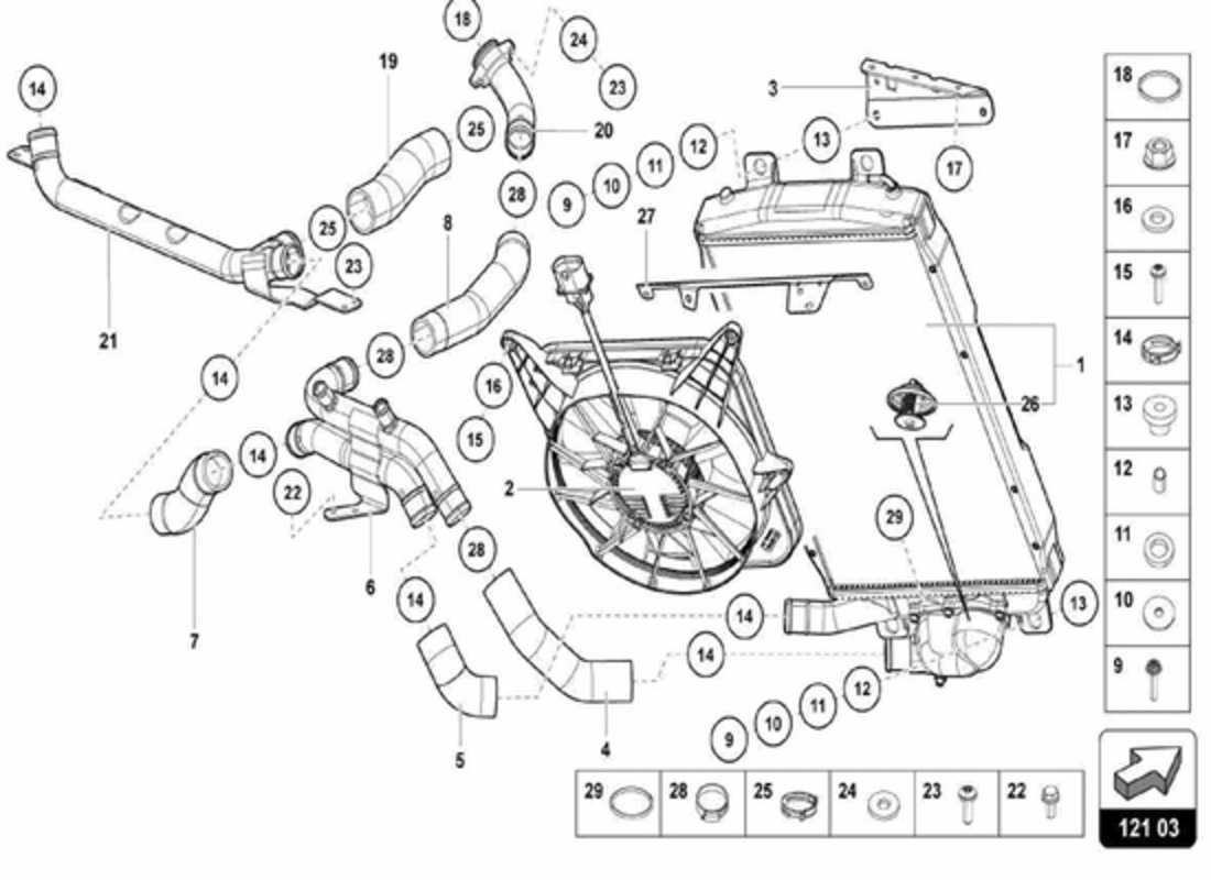 lamborghini centenario spider diagrama de piezas del sistema de refrigeración por agua