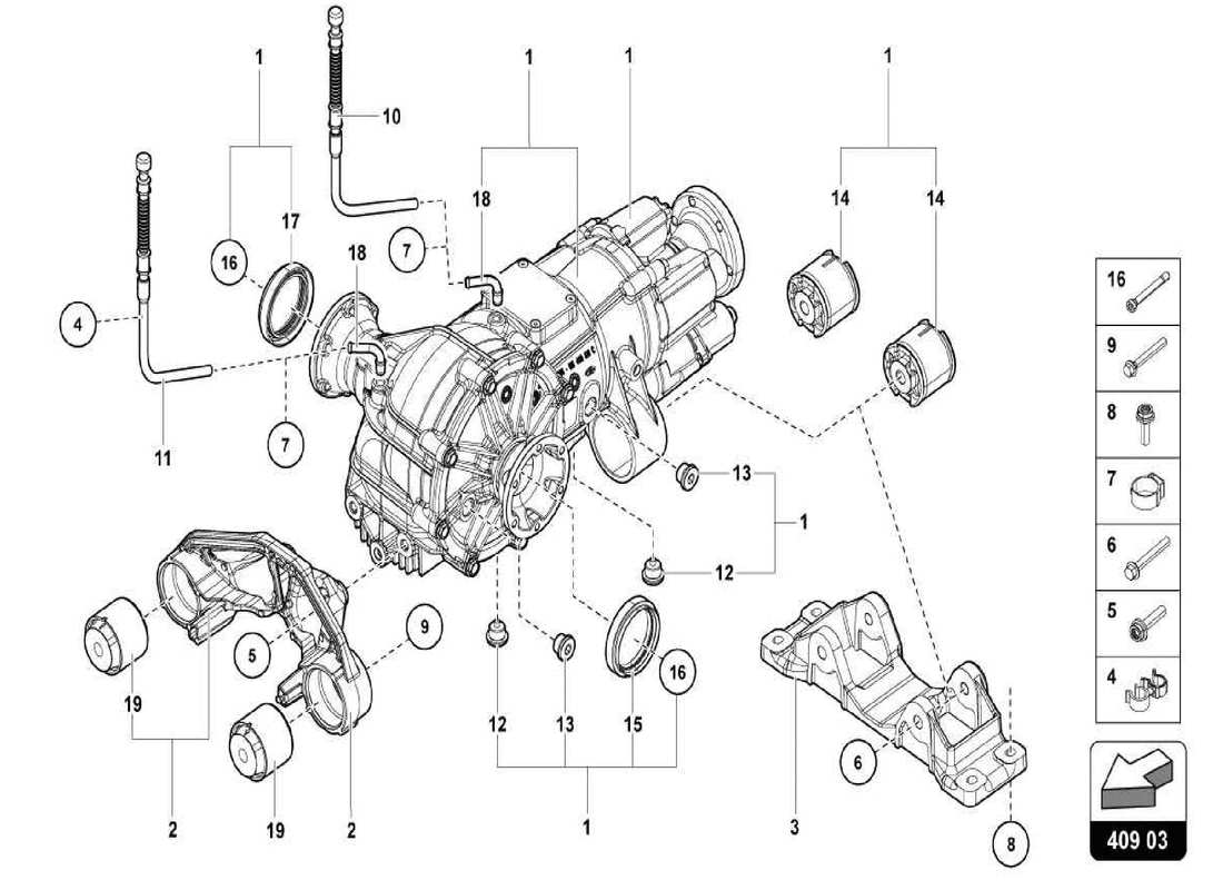 lamborghini centenario spider diagrama de piezas del diferencial del eje delantero