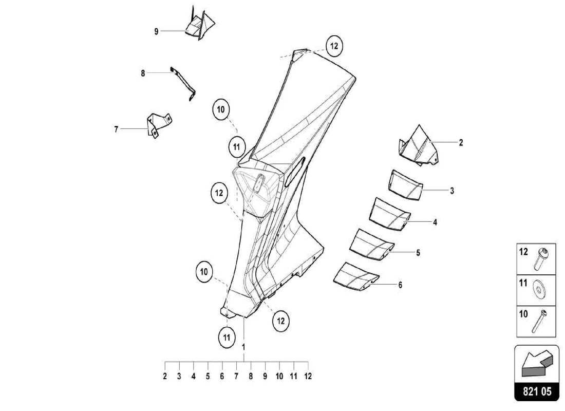 lamborghini centenario spider diagrama de piezas de moldura del panel lateral