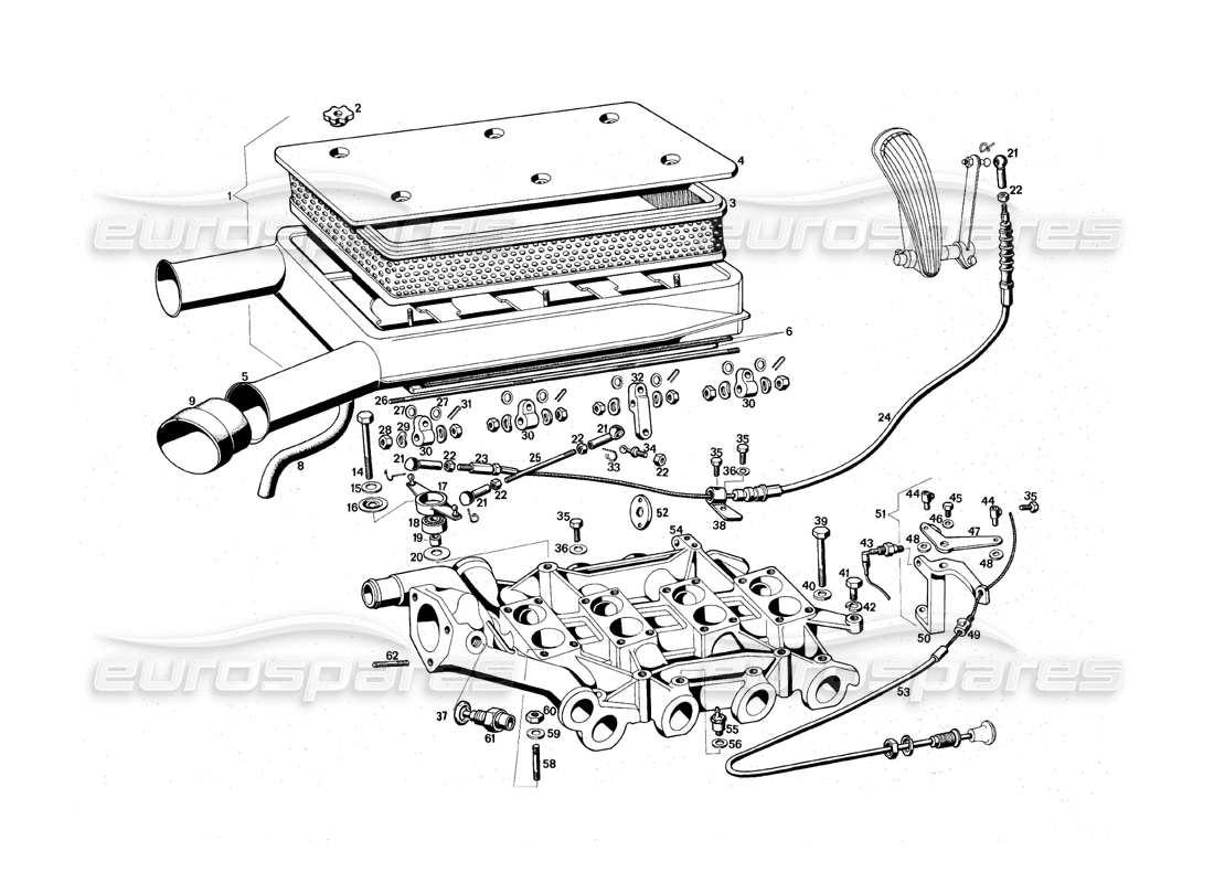 maserati qtp.v8 4.9 (s3) 1979 diagrama de piezas del colector de admisión de aire y de la carcasa