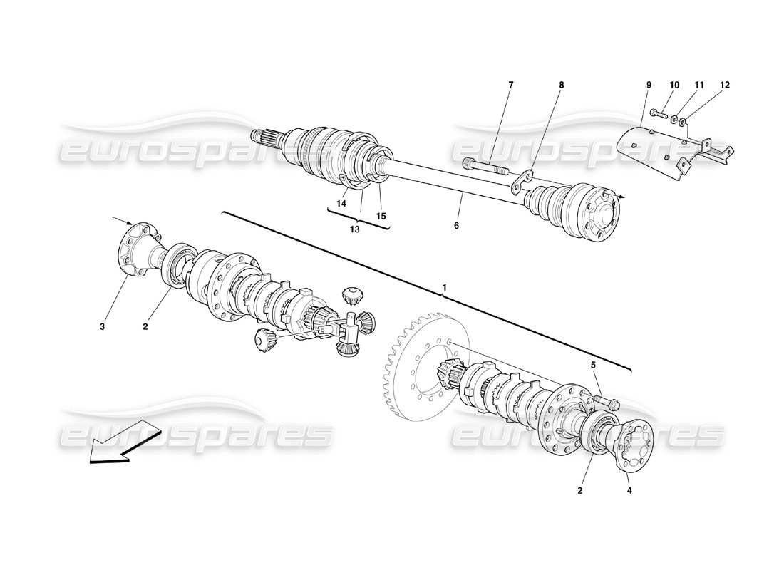 ferrari 360 challenge (2000) diagrama de piezas del diferencial y los semiejes