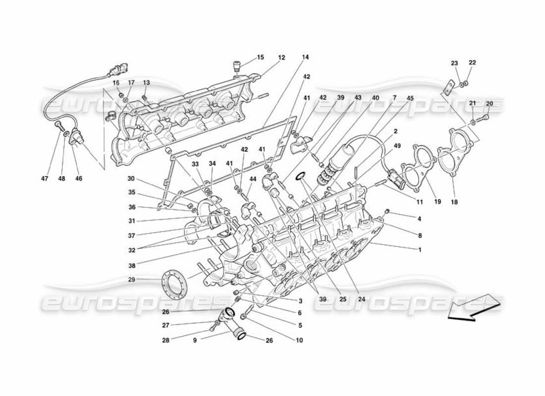 ferrari 360 challenge (2000) diagrama de piezas de la culata derecha