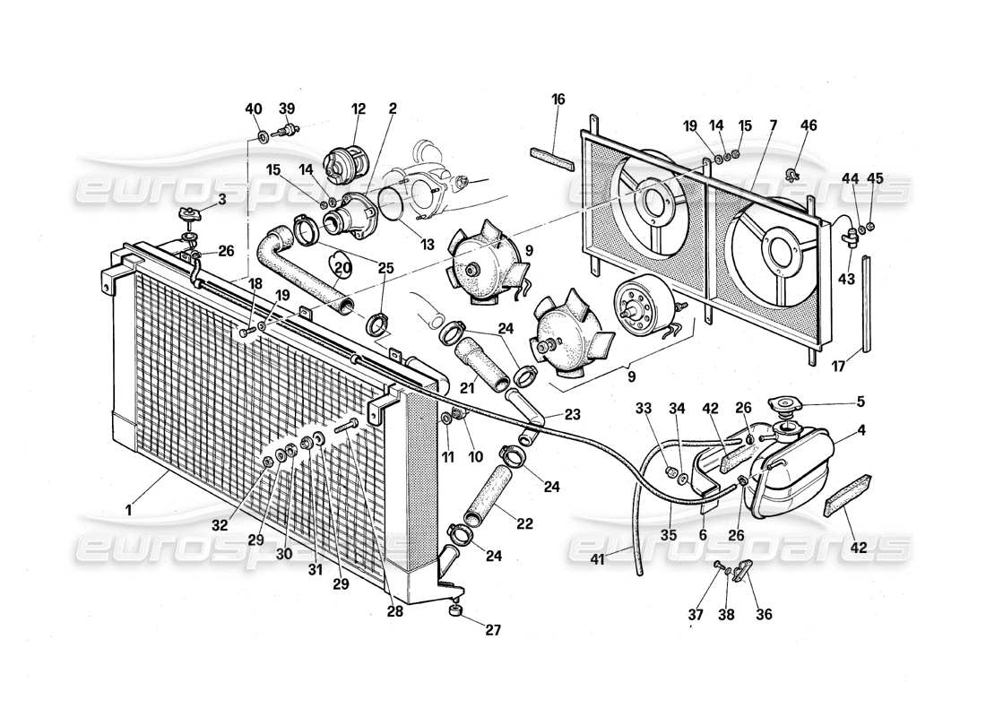 maserati qtp.v8 4.9 (s3) 1979 diagrama de piezas de refrigeración del motor