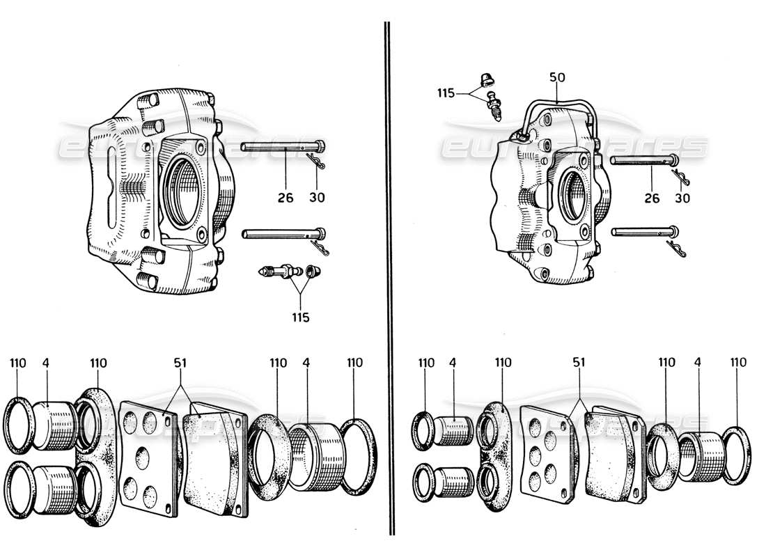 ferrari 330 gtc coupe pinzas de freno delantero y trasero diagrama de piezas