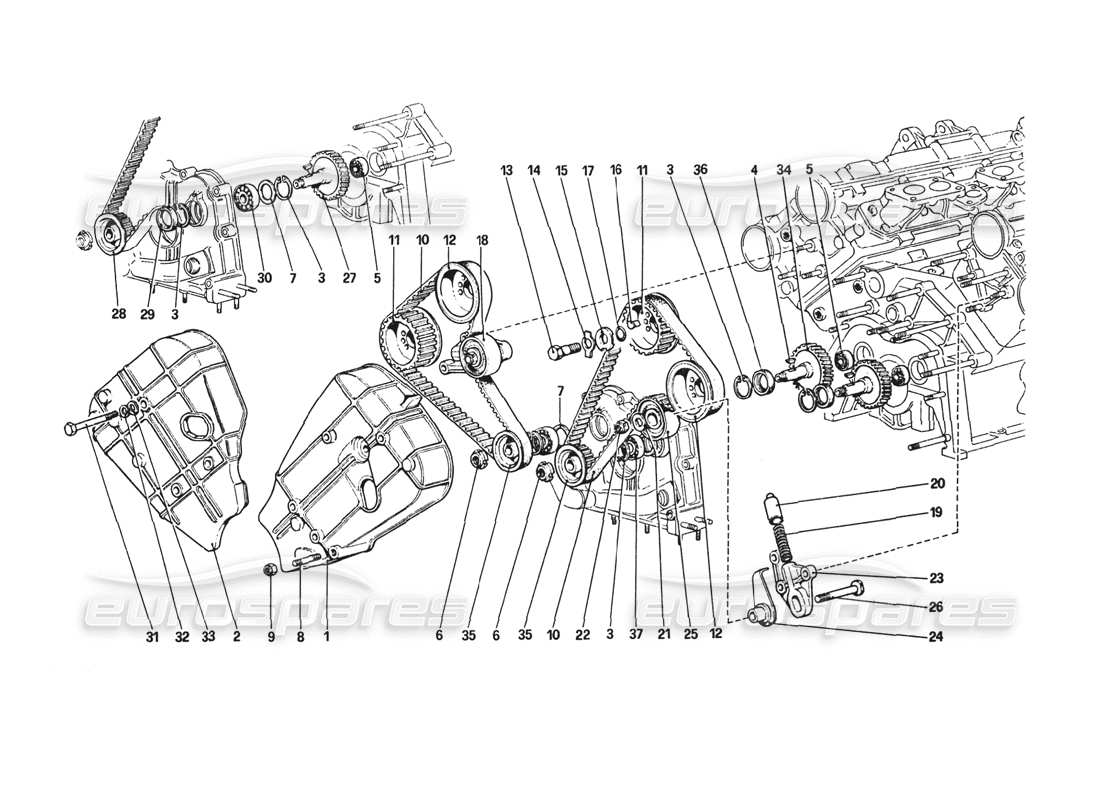 ferrari 308 gtb (1980) sistema de sincronización - controles diagrama de piezas