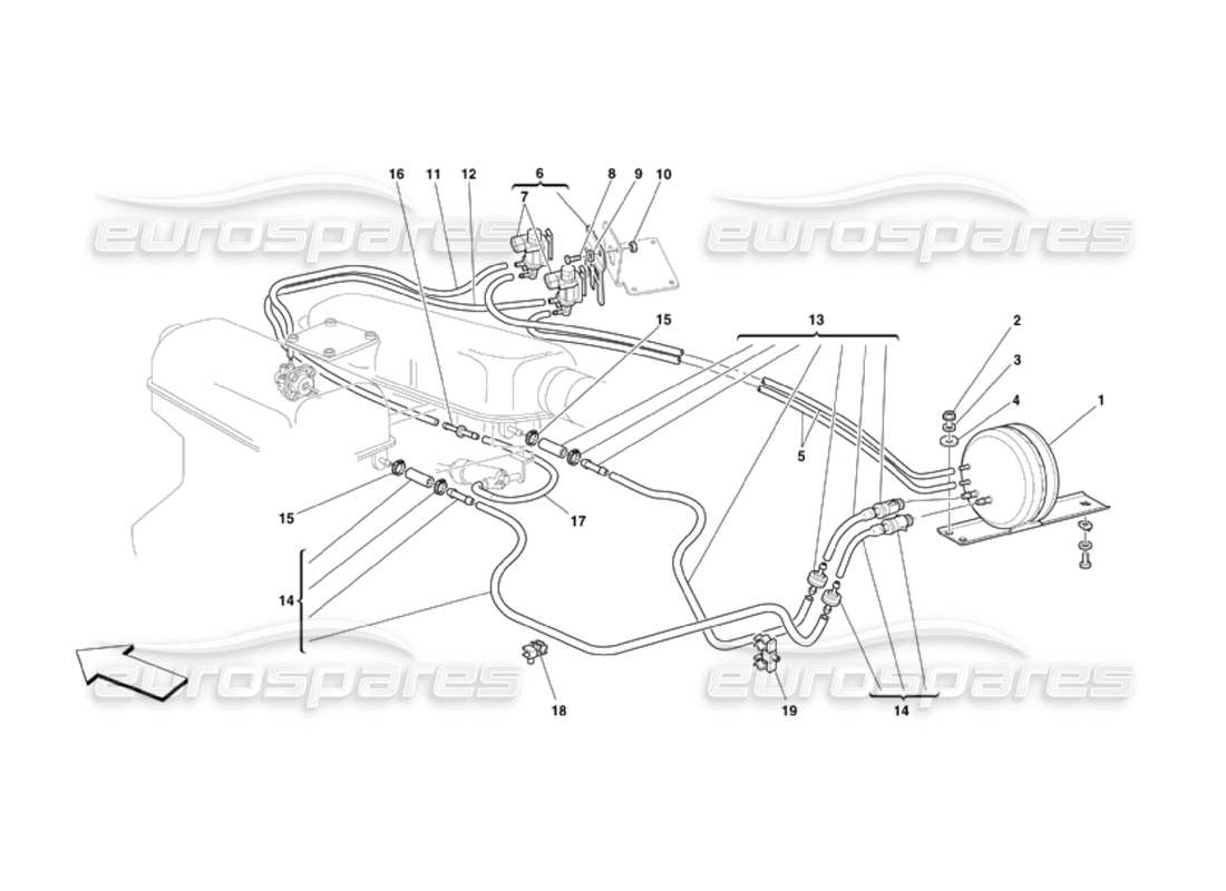 ferrari 360 challenge (2000) sistema de actuador neumático diagrama de piezas