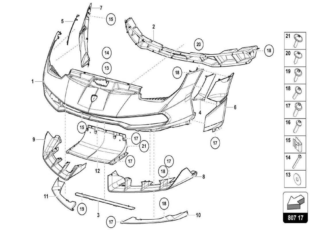 lamborghini centenario spider diagrama de piezas completo del parachoques
