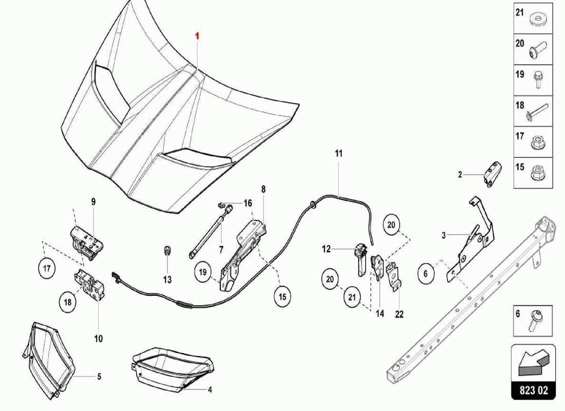 lamborghini centenario spider diagrama de piezas del capó delantero