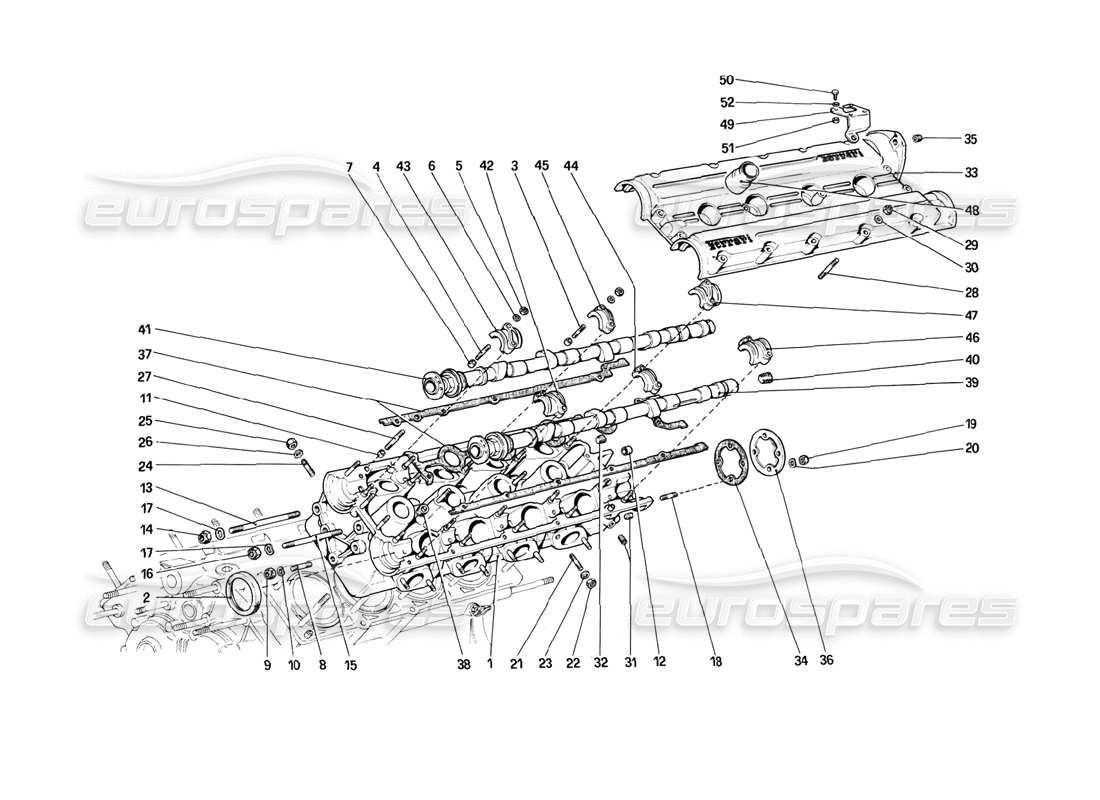 ferrari 308 (1981) gtbi/gtsi diagrama de piezas de la culata (izquierda)