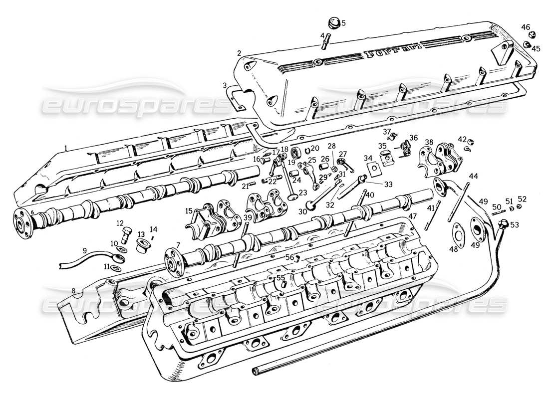 ferrari 250 gte (1957) cabezales de motor diagrama de piezas