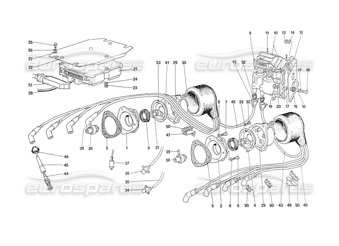 ferrari 208 turbo (1989) encendido del motor diagrama de piezas