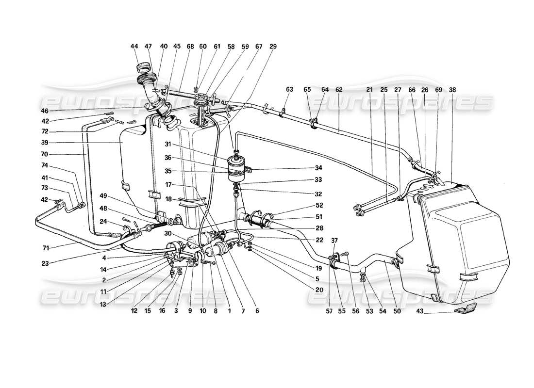 ferrari 308 (1981) gtbi/gtsi diagrama de piezas de la bomba de combustible y las tuberías