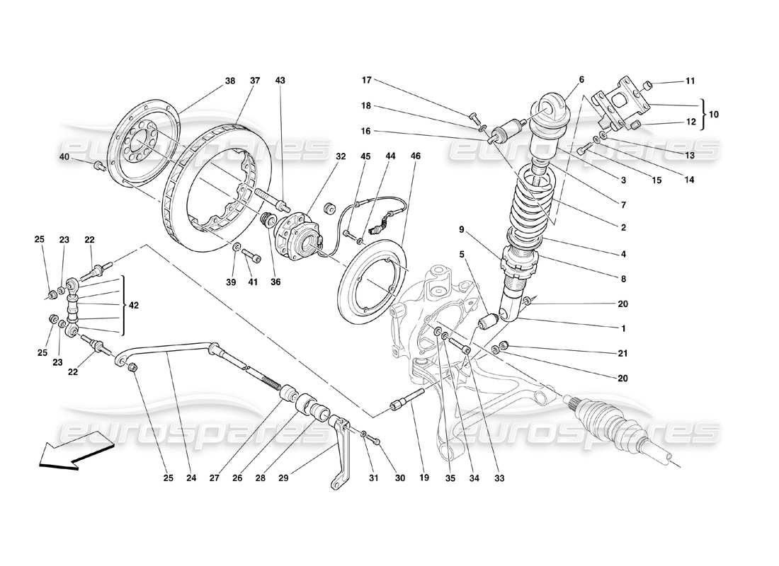 ferrari 360 challenge (2000) suspensión trasera - amortiguador y disco de freno diagrama de piezas