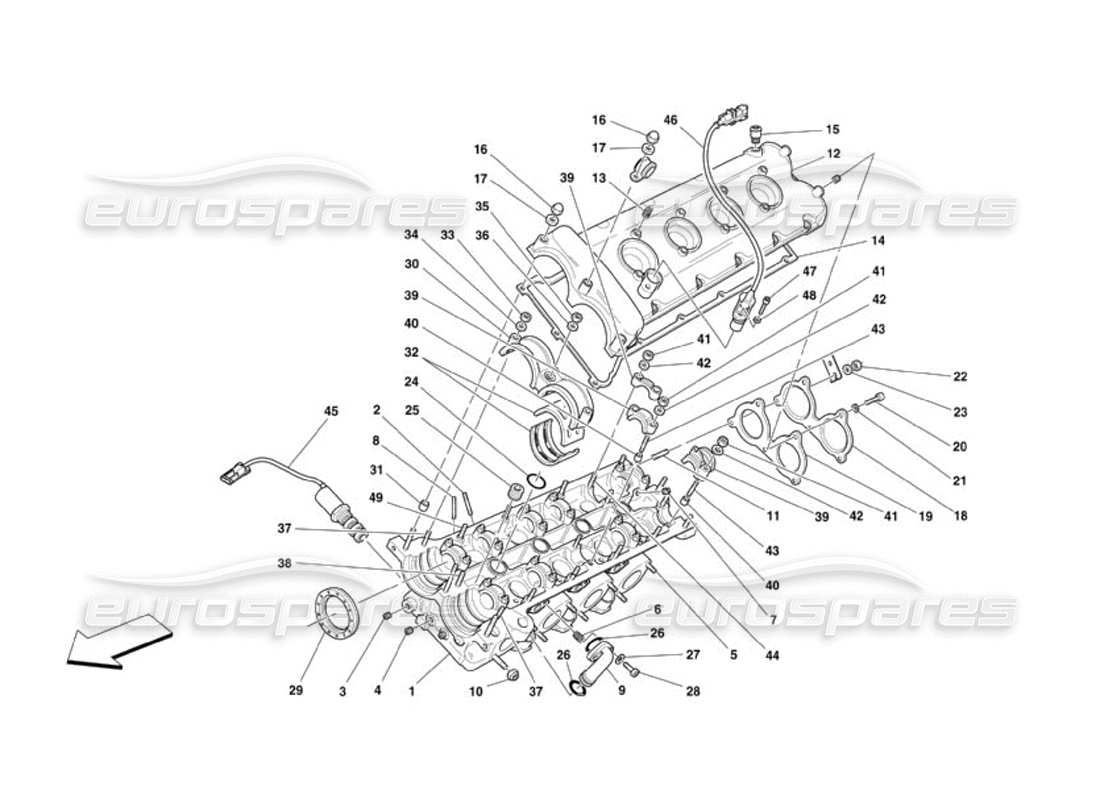 ferrari 360 challenge (2000) diagrama de piezas de la culata izquierda