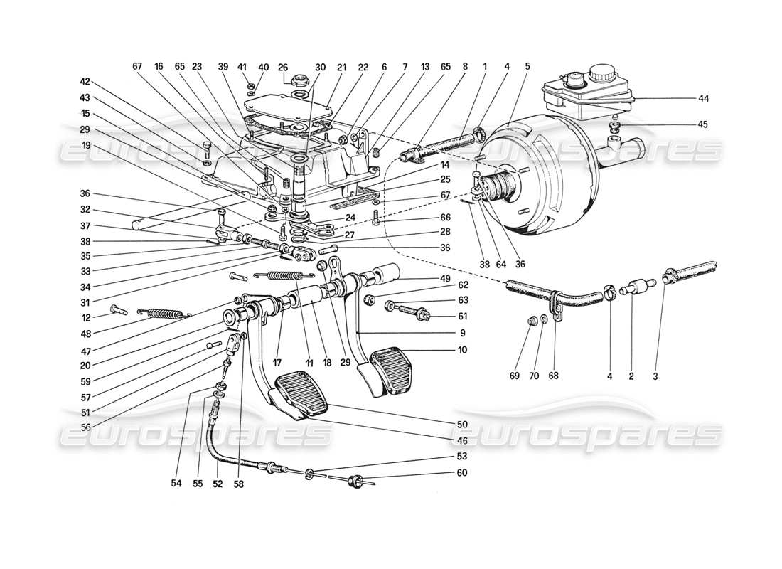 ferrari 208 turbo (1989) pedal boad - controles de freno y embrague (para automóviles sin sistema antideslizante) diagrama de piezas