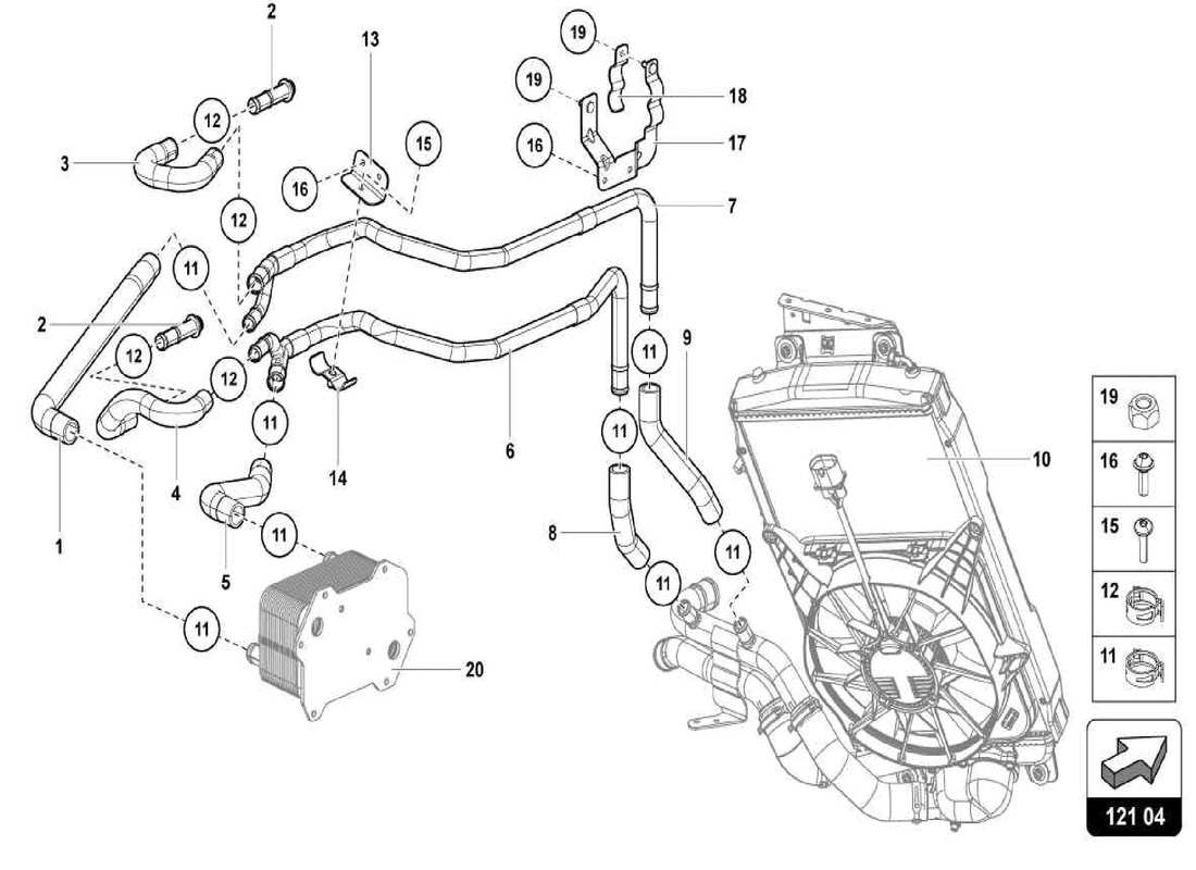 lamborghini centenario spider diagrama de piezas del sistema de refrigeración por agua