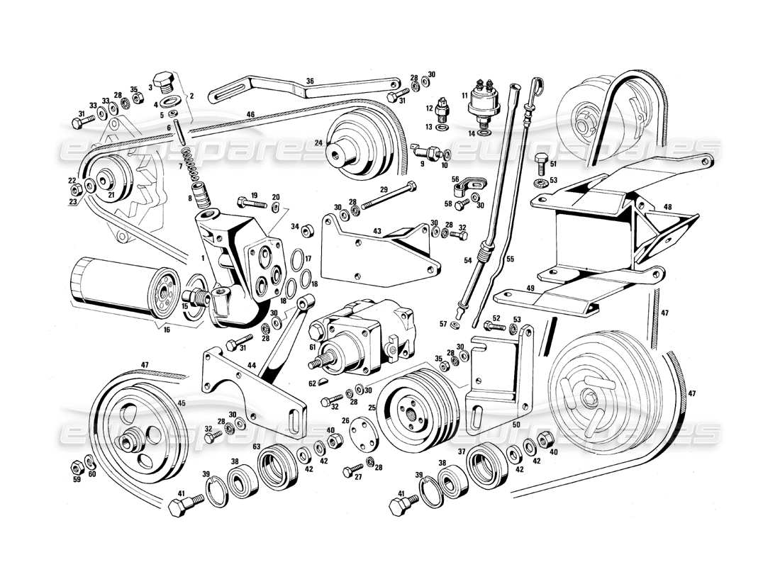 maserati qtp.v8 4.9 (s3) 1979 diagrama de piezas de correas y poleas