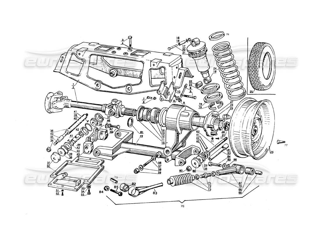 maserati qtp.v8 4.9 (s3) 1979 rear suspension diagrama de piezas