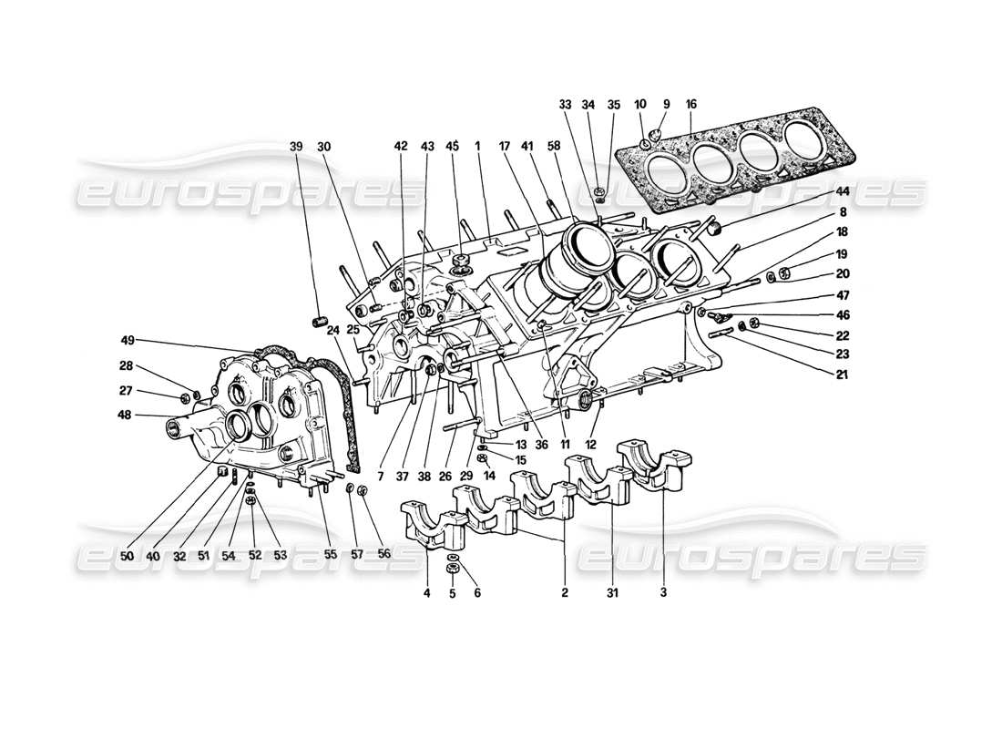ferrari 308 gtb (1980) crankcase diagrama de piezas