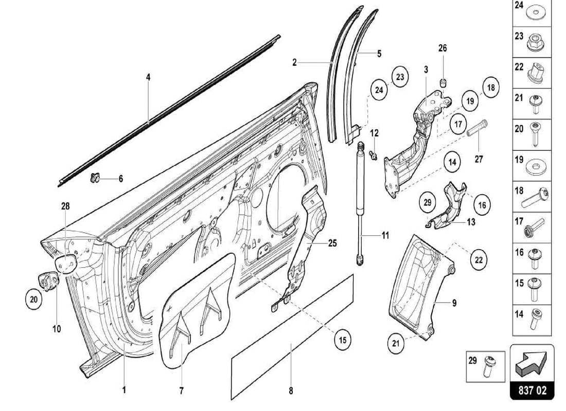 lamborghini centenario spider puerta del conductor y del pasajero diagrama de piezas