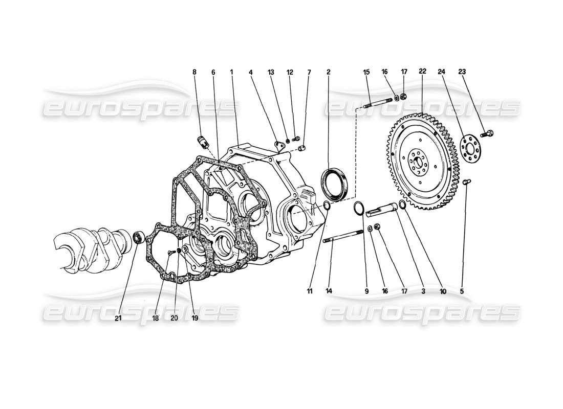 ferrari 308 gtb (1980) diagrama de piezas del espaciador de la carcasa del volante y del embrague