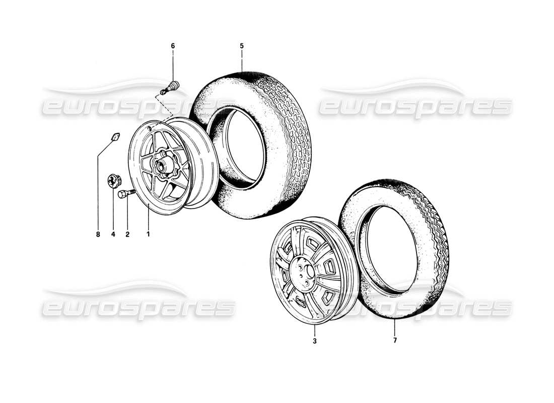 ferrari 308 gtb (1980) diagrama de piezas de ruedas