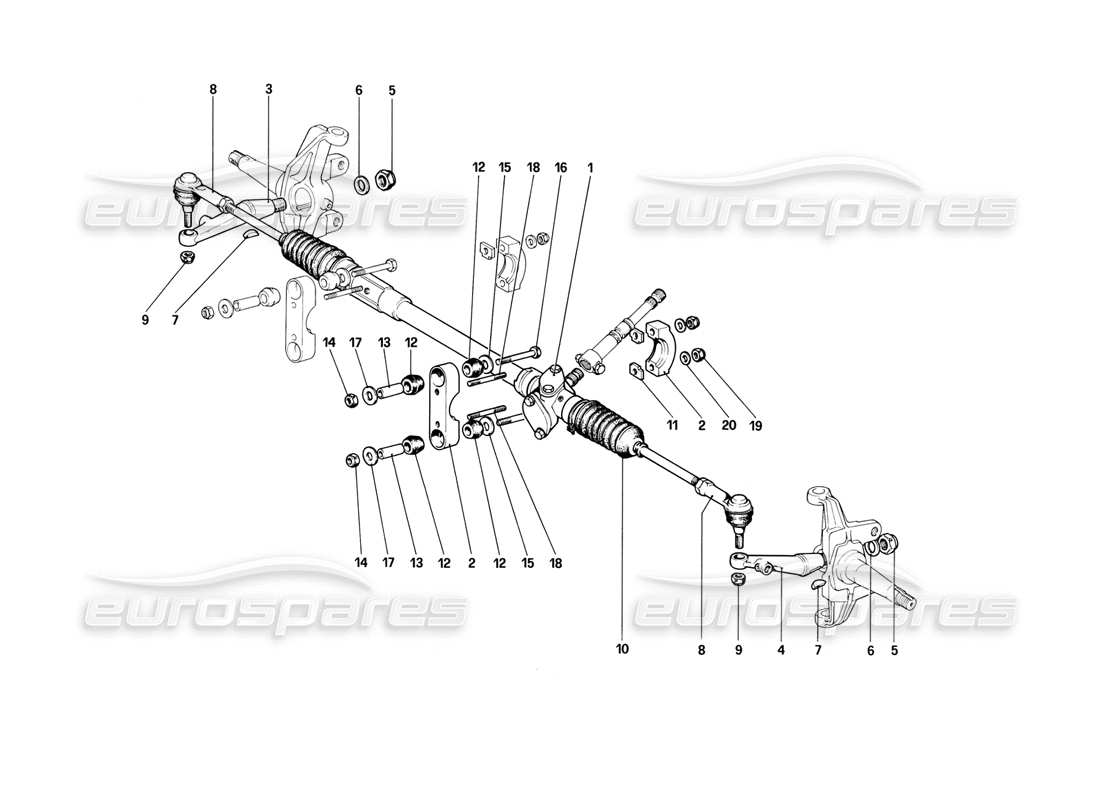 ferrari 308 (1981) gtbi/gtsi diagrama de piezas de caja de dirección y varillaje