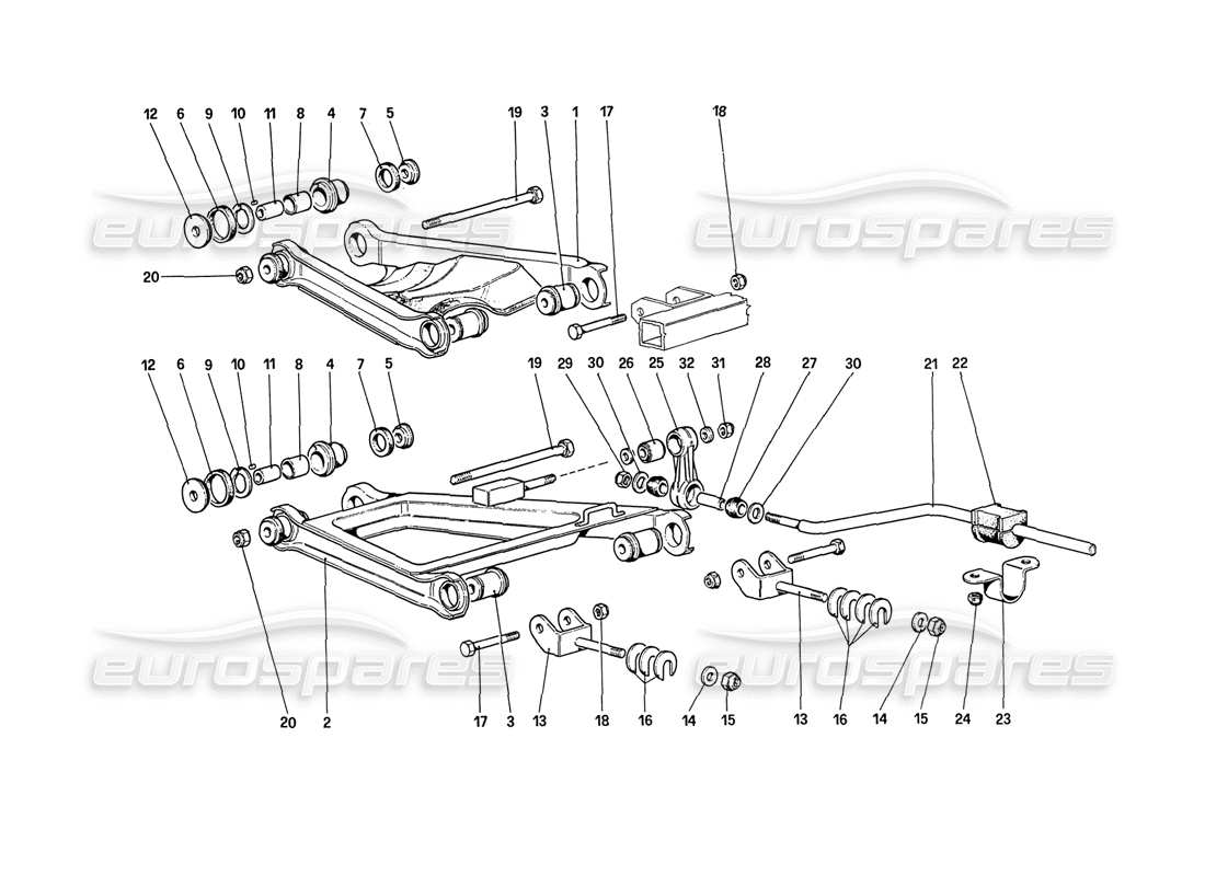 ferrari 208 turbo (1989) suspensión trasera - diagrama de piezas de horquillas (hasta el n.º de automóvil 76625)