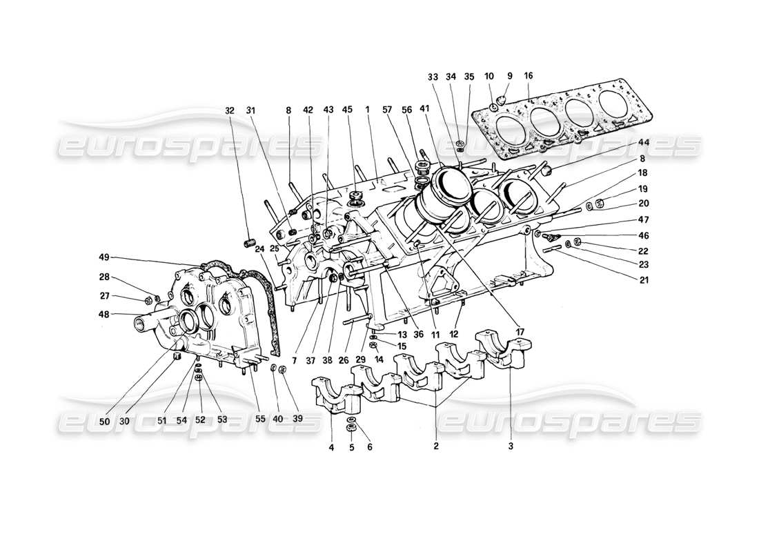 ferrari 308 (1981) gtbi/gtsi crankcase diagrama de piezas