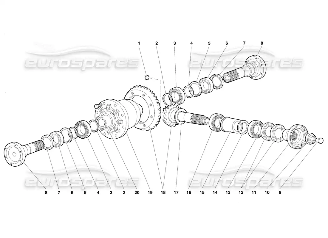 lamborghini diablo vt (1994) diferencial delantero diagrama de piezas