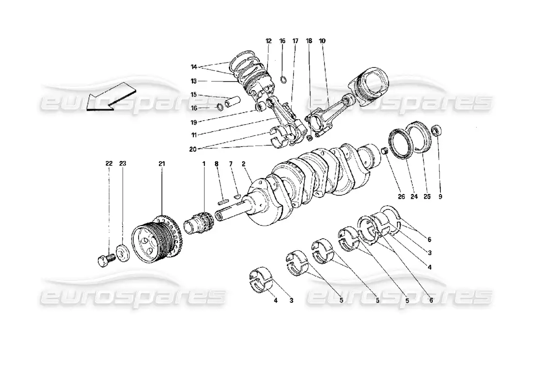 ferrari mondial 3.4 t coupe/cabrio cigüeñal - bielas y pistones diagrama de piezas