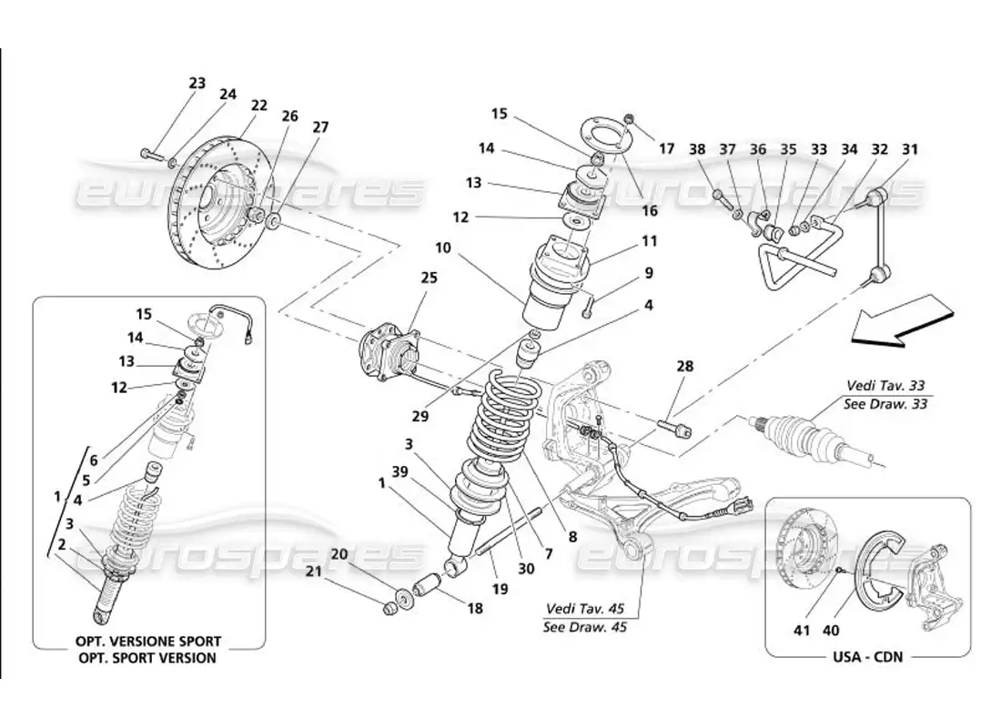 maserati 4200 gransport (2005) suspensión trasera: amortiguador y disco de freno diagrama de piezas