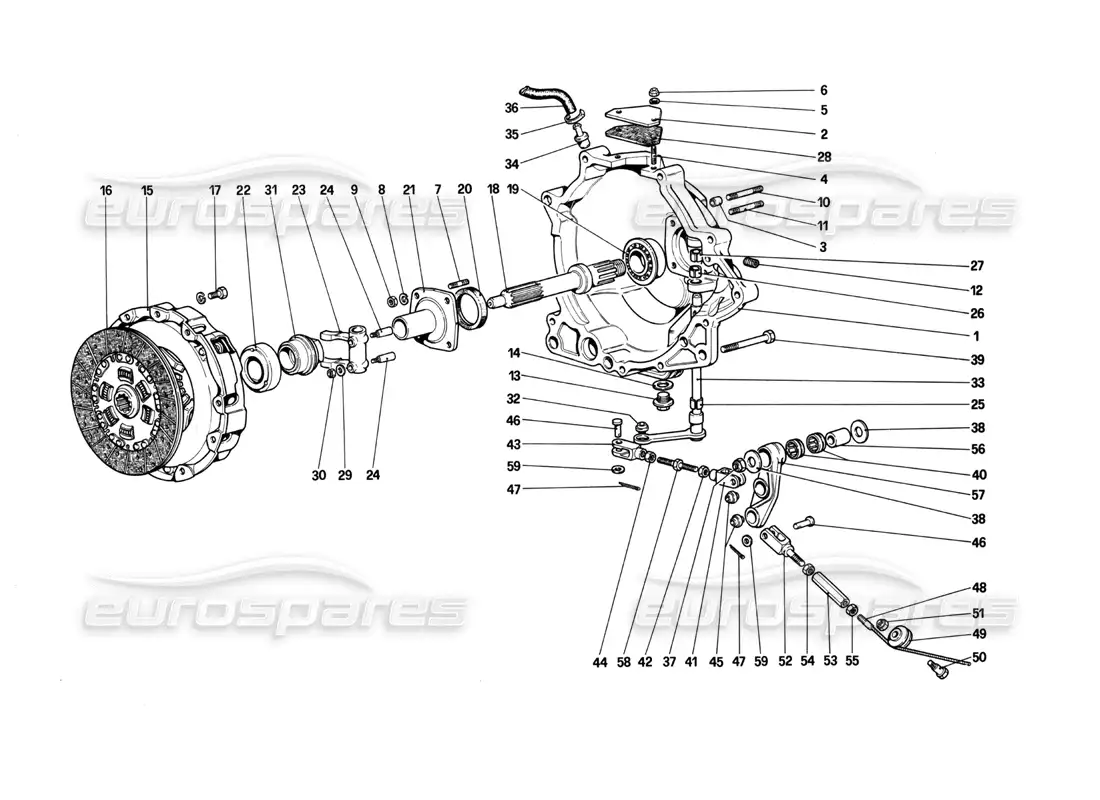 ferrari 208 turbo (1982) embrague y controles diagrama de piezas