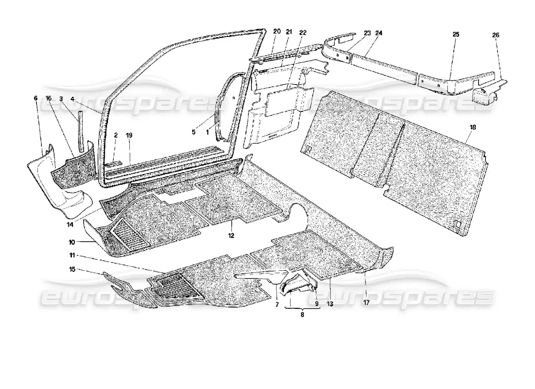 ferrari mondial 3.4 t coupe/cabrio alfombras y revestimiento interior - diagrama de piezas del cupé