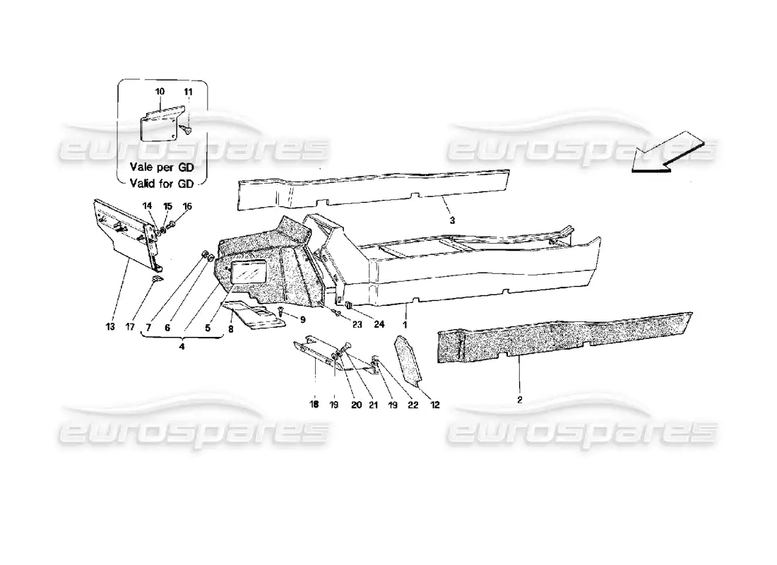 ferrari mondial 3.4 t coupe/cabrio túnel - estructuras y revestimientos - cabriolet diagrama de piezas