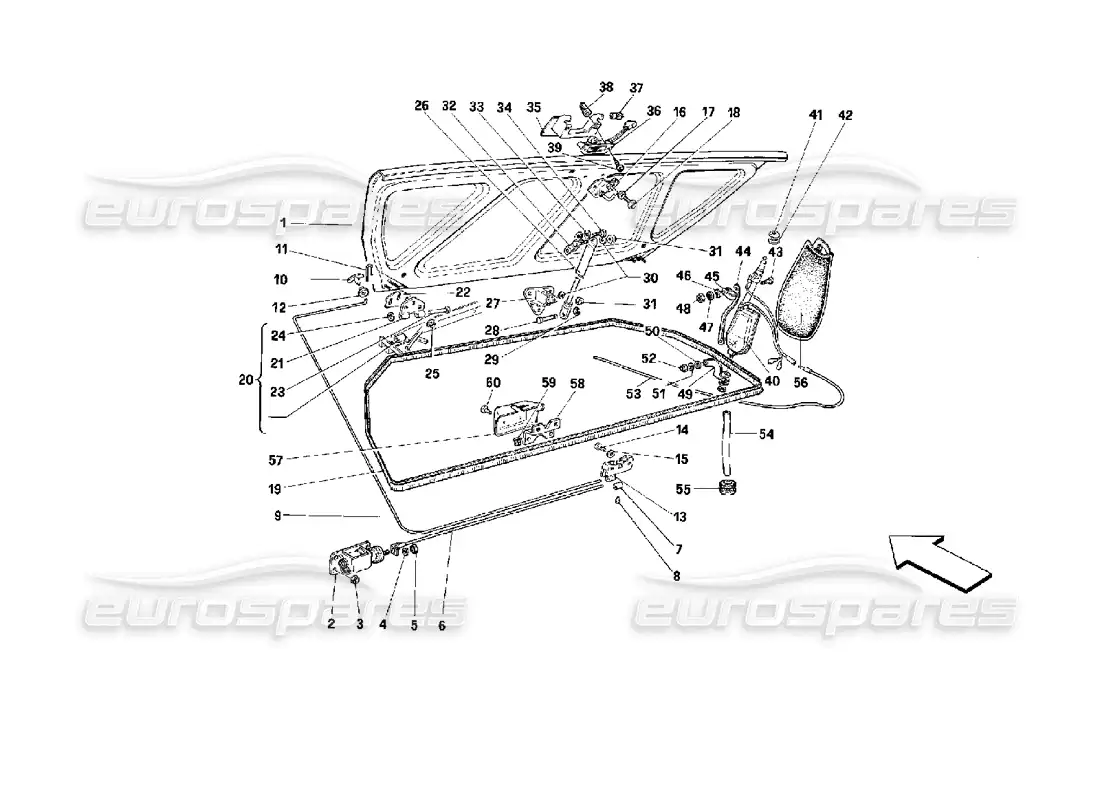 ferrari mondial 3.4 t coupe/cabrio diagrama de piezas de la tapa del maletero