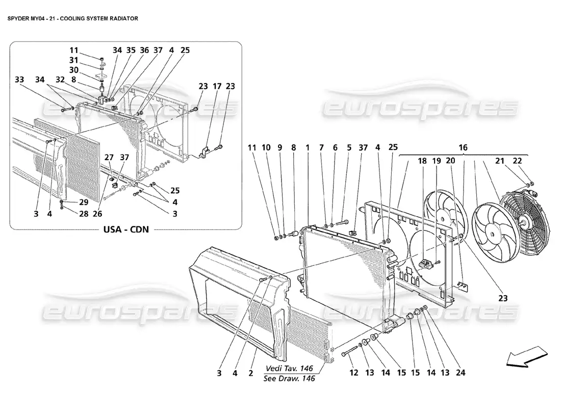 maserati 4200 spyder (2004) radiador del sistema de refrigeración diagrama de piezas
