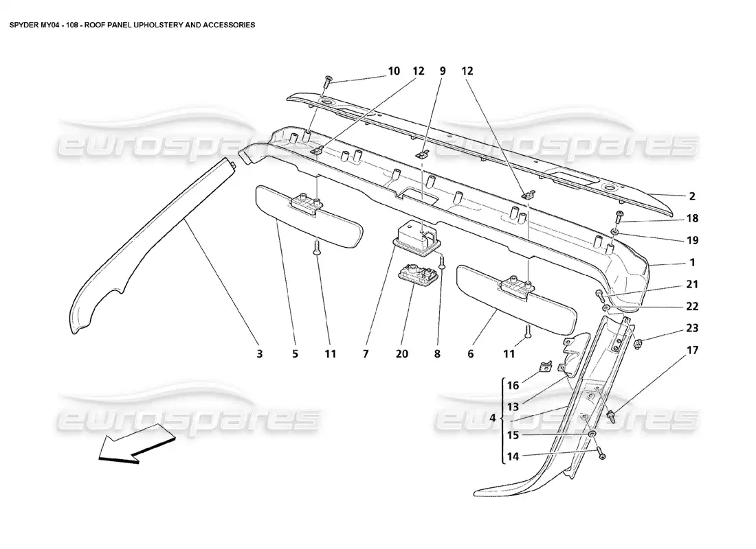maserati 4200 spyder (2004) tapicería y accesorios para paneles de techo diagrama de piezas